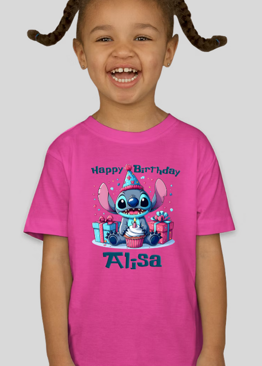 Stitch Toddler Personalized  Happy Birthday Shirt Unisex Tee