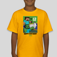 Minecraft Youth Custom Birthday Age & Name Graphic Tee Unisex Shirt