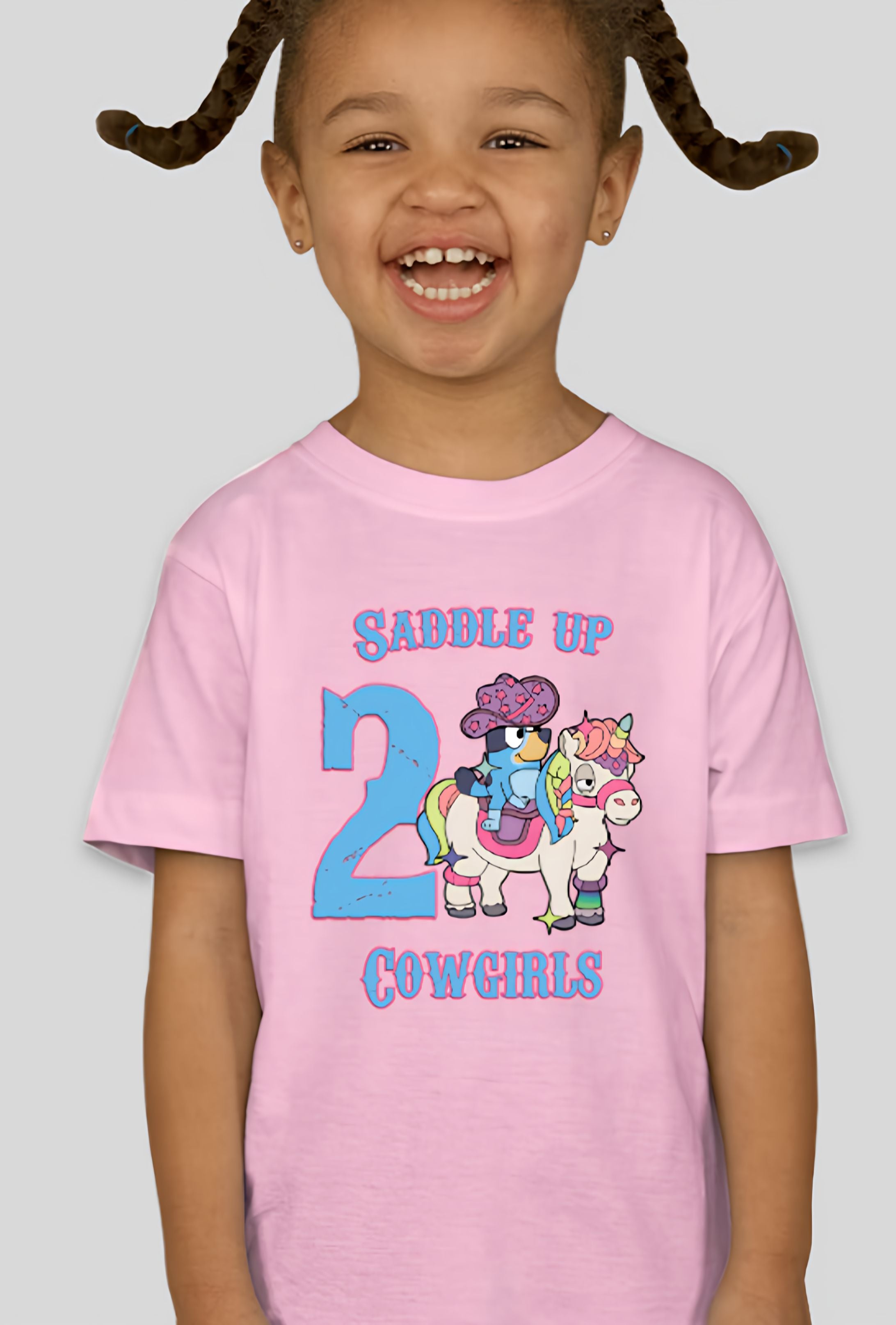 Bluey Saddle Up Cowgirls Toddler Personalized Birthday Tee Girls Shirt