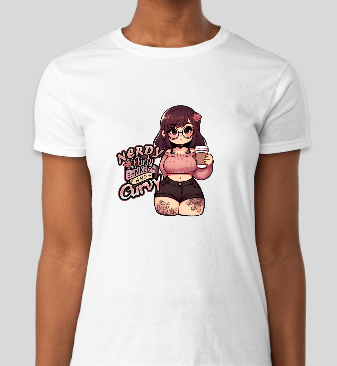 Nerdy, Flirty, Inked & Curvy Womens Fitted Graphic Tee